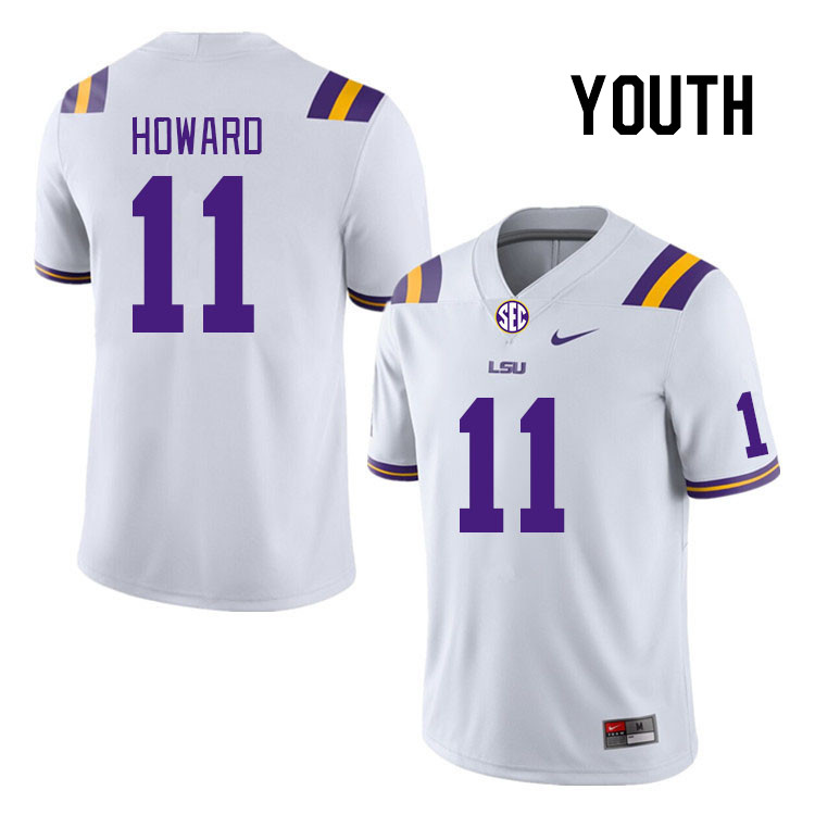 Youth #11 Jaxon Howard LSU Tigers College Football Jerseys Stitched-White - Click Image to Close